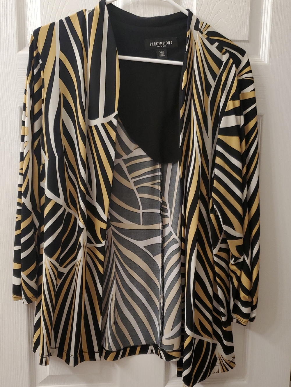 Perceptions Black, Gold & Cream Zebra-Stripe Open Cardigan